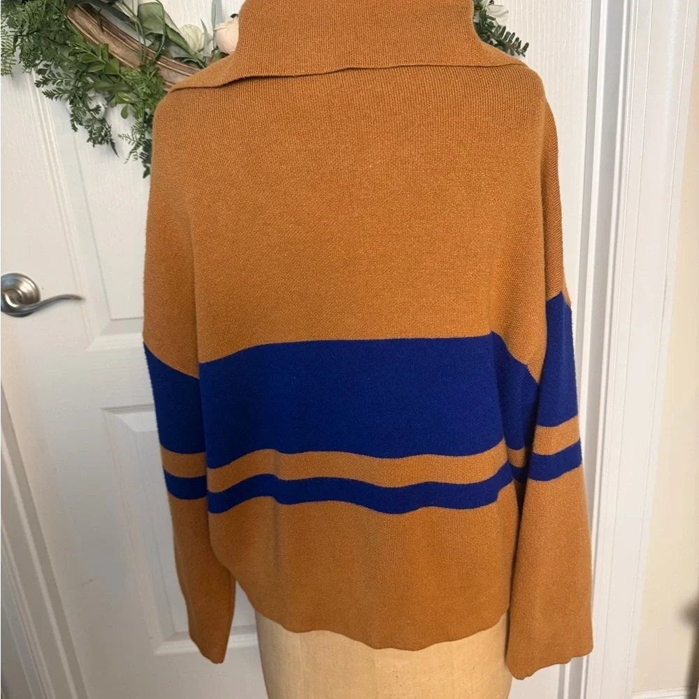 Mango half zip sweater in brown with blue contrast stripes, oversized XS - Picture 6 of 8